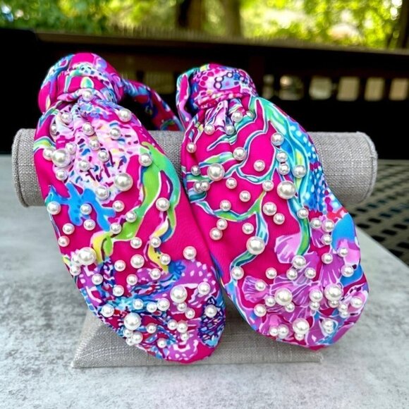 Palm Beach Raspberry Splash Pearl Knotted Headband - Picture 1 of 4